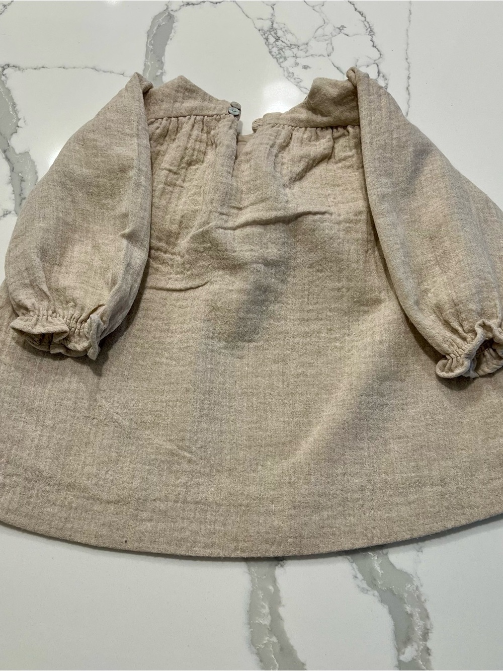 ZARA Kids Beige Linen-Blend Dress with Gingham Bow❤️ - Picture 4 of 9